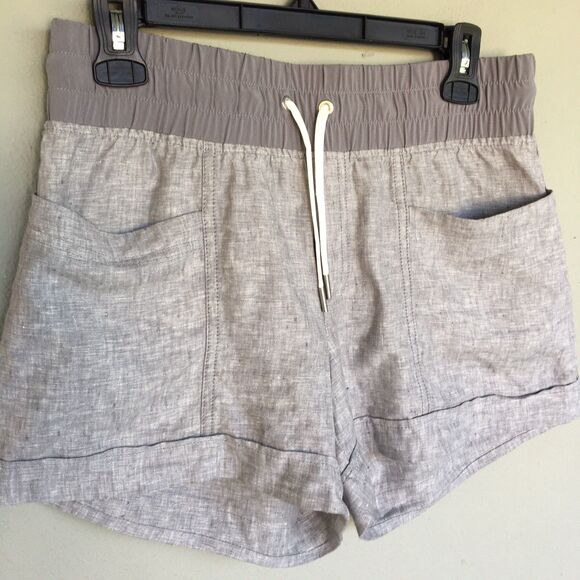 Athleta Cabo Linen Shorts Women 2 Gray Pull-On Cuffed Leg Light Beach Travel - Picture 5 of 10